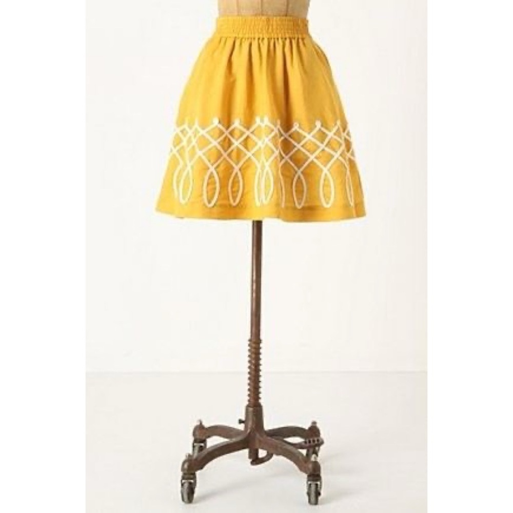 Anthropologie Girl from Savoy Yellow Sugar Work Embroidered Swirl Skirt - Picture 1 of 9